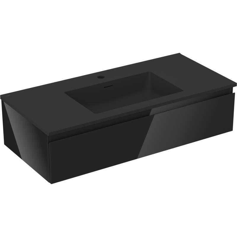Mexen Orio 100 cm bathroom cabinet with Otis sink, 1 drawer, black gloss/black matte - 91A10-10023-1-BF70-W18M71