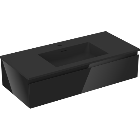 Mexen Orio bathroom cabinet 100 cm with Otis washbasin, 1 drawer, black gloss/black matte - 91A10-10023-1-BF70-W18M71