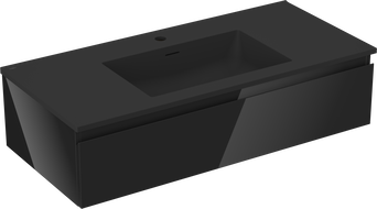 Mexen Orio 100 cm bathroom cabinet with Otis sink, 1 drawer, black gloss/black matte - 91A10-10023-1-BF70-W18M71