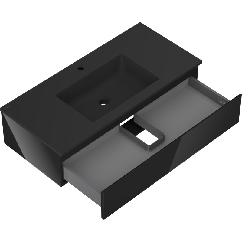 Mexen Orio 100 cm bathroom cabinet with Otis sink, 1 drawer, black gloss/black matte - 91A10-10023-1-BF70-W18M71