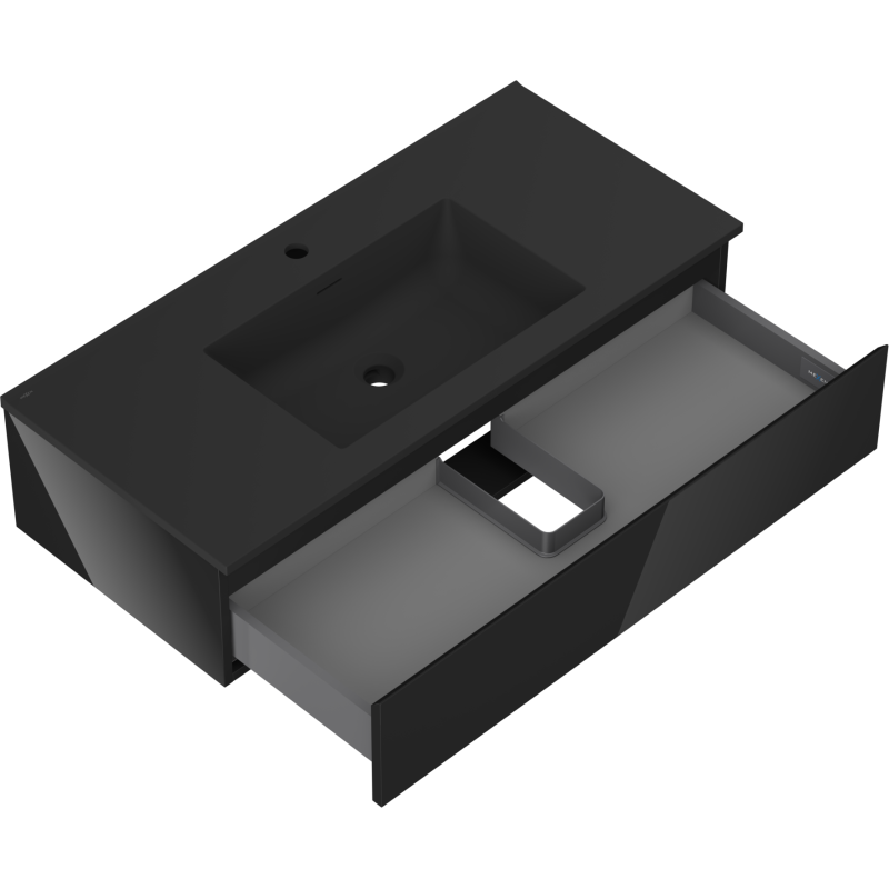 Mexen Orio 100 cm Bathroom Cabinet with Otis Washbasin, 1 Drawer, Black Gloss/Black Matt - 91A10-10023-1-BF70-W18M71