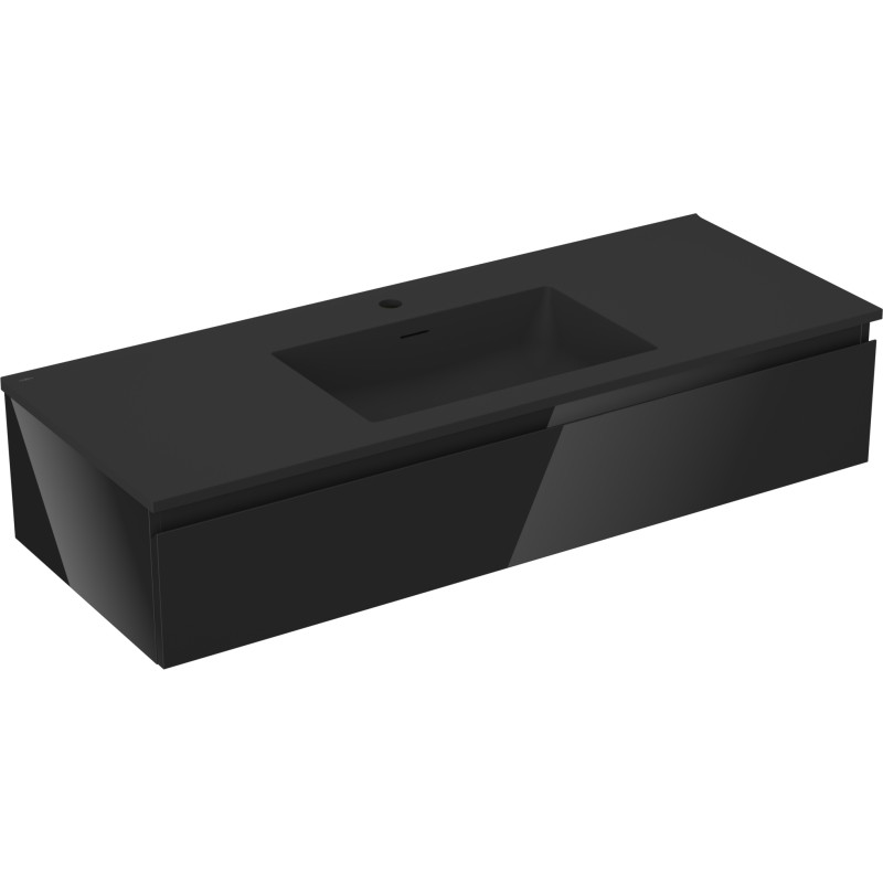 Mexen Orio 120 cm bathroom cabinet with Otis sink, 1 drawer, black gloss/black matte - 91A10-12023-1-BF70-W18M71