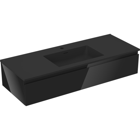 Mexen Orio 120 cm bathroom cabinet with Otis sink, 1 drawer, black gloss/black matte - 91A10-12023-1-BF70-W18M71