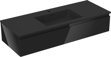 Mexen Orio 120 cm bathroom cabinet with Otis sink, 1 drawer, black gloss/black matte - 91A10-12023-1-BF70-W18M71