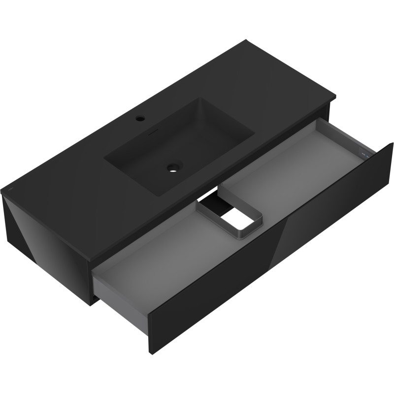 Mexen Orio 120 cm bathroom cabinet with Otis sink, 1 drawer, black gloss/black matte - 91A10-12023-1-BF70-W18M71