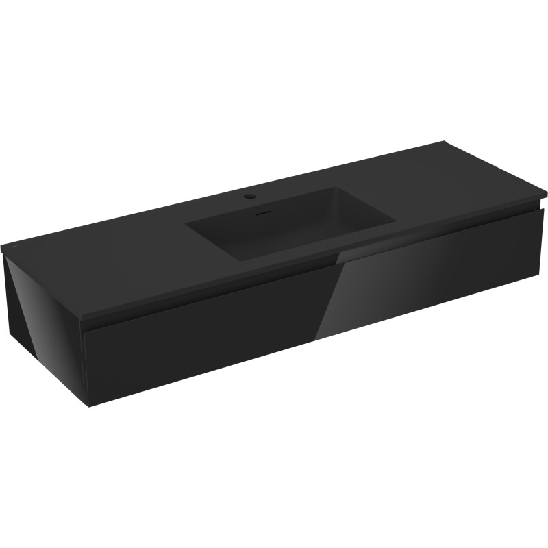 Mexen Orio bathroom cabinet 140 cm with sink Otis, 1 drawer, black gloss/black matte - 91A10-14023-1-BF70-W18M71
