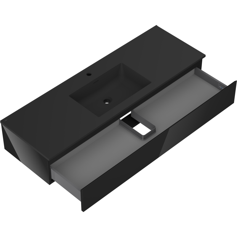 Mexen Orio bathroom cabinet 140 cm with Otis sink, 1 drawer, black gloss/black matte - 91A10-14023-1-BF70-W18M71
