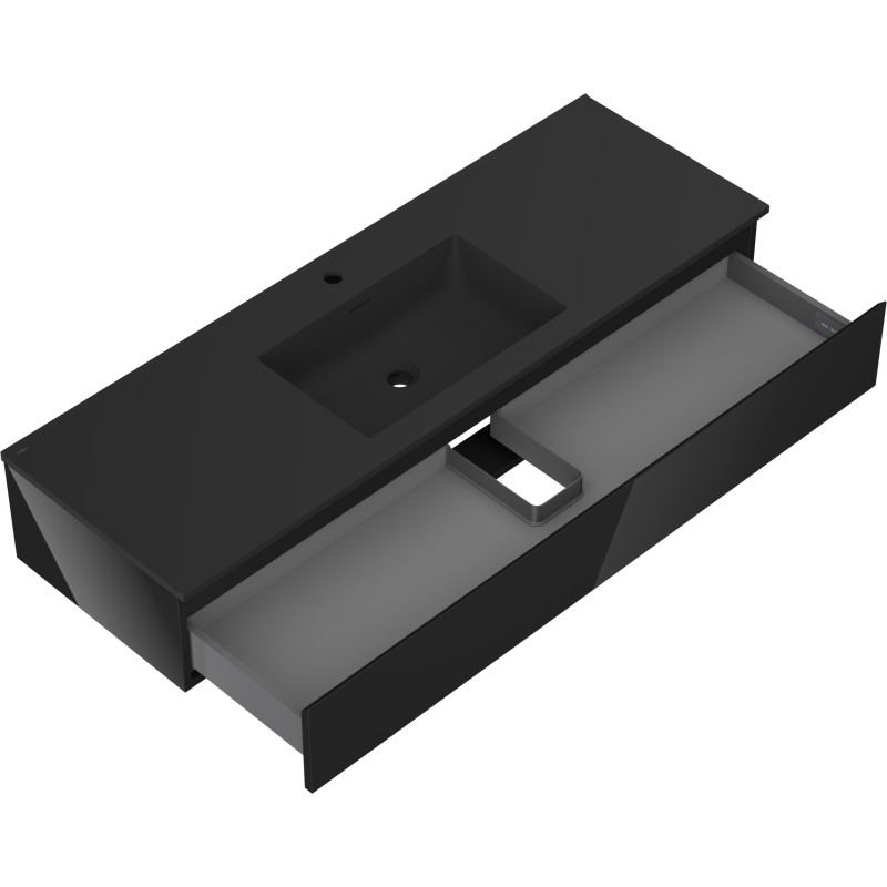 Mexen Orio bathroom cabinet 140 cm with sink Otis, 1 drawer, black gloss/black matte - 91A10-14023-1-BF70-W18M71