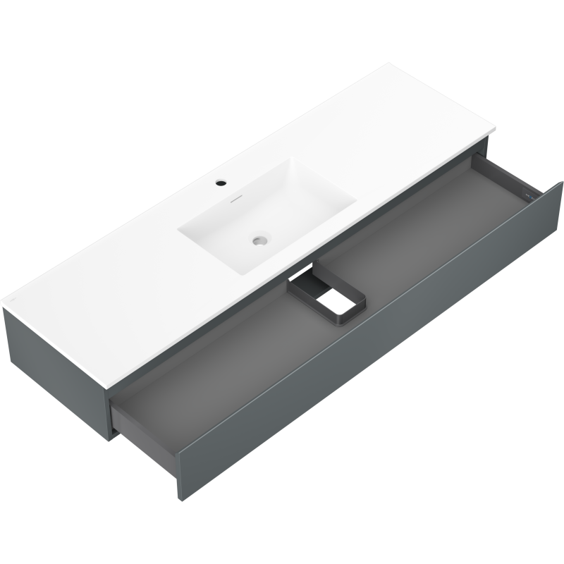 Mexen Orio bathroom cabinet 160 cm with Otis washbasin, 1 drawer, matt graphite/matt white - 91A10-16023-1-BF66-W18M01