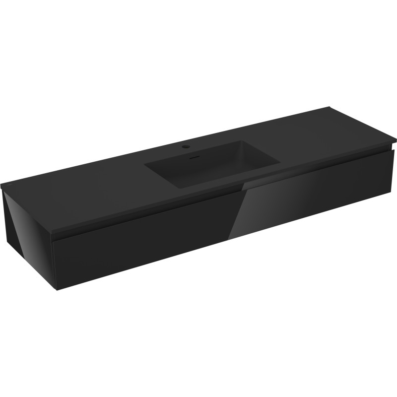 Mexen Orio 160 cm Bathroom Cabinet with Sink Otis, 1 Drawer, Black Gloss/Black Matte - 91A10-16023-1-BF70-W18M71