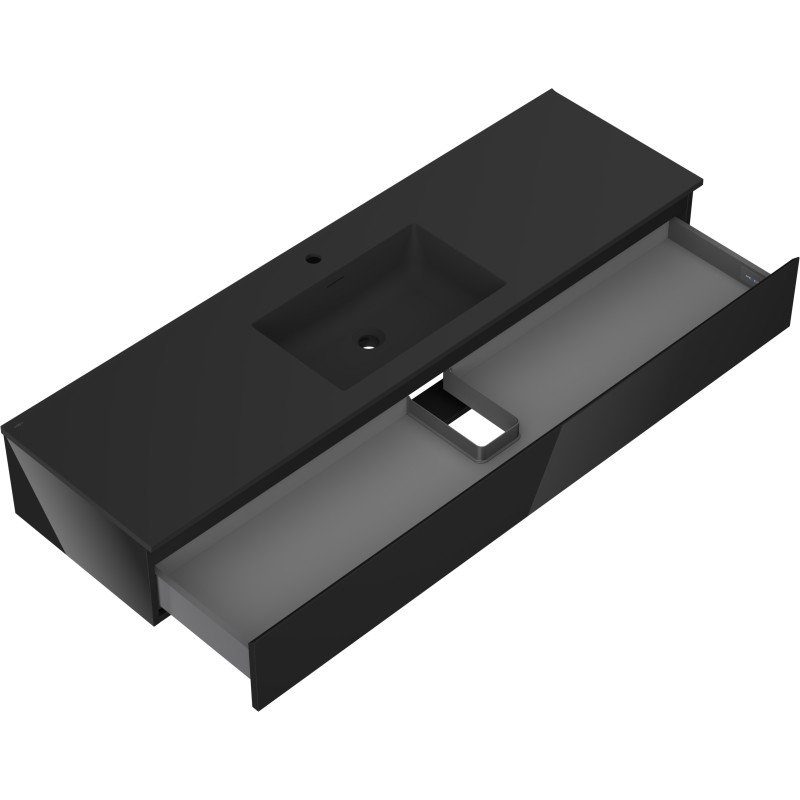 Mexen Orio 160 cm Bathroom Cabinet with Sink Otis, 1 Drawer, Black Gloss/Black Matte - 91A10-16023-1-BF70-W18M71
