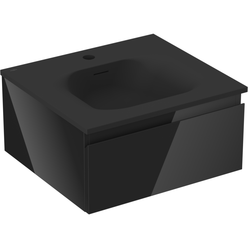 Mexen Orio 50 cm Bathroom Cabinet with Vela Sink, 1 Drawer, Black Gloss/Black Matte - 91A10-05023-1-BF70-W23M71