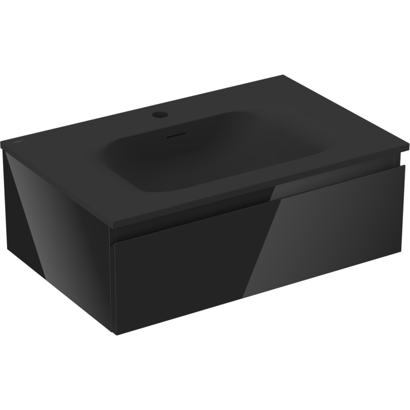 Mexen Orio bathroom cabinet 70 cm with Vela sink, 1 drawer, black gloss/black matte - 91A10-07023-1-BF70-W23M71
