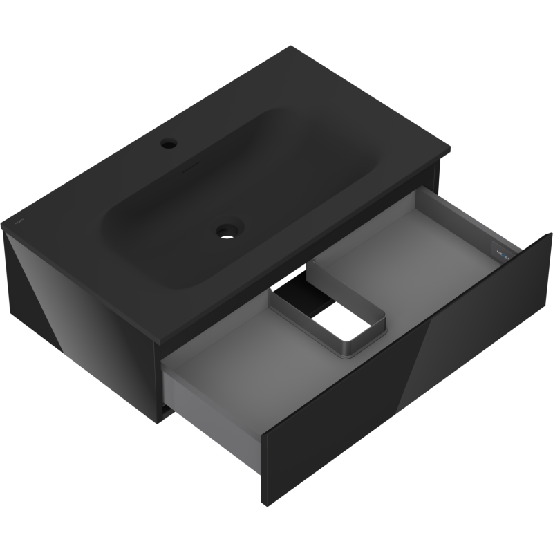 Mexen Orio bathroom cabinet 80 cm with Vela washbasin, 1 drawer, black gloss/black matt - 91A10-08023-1-BF70-W23M71