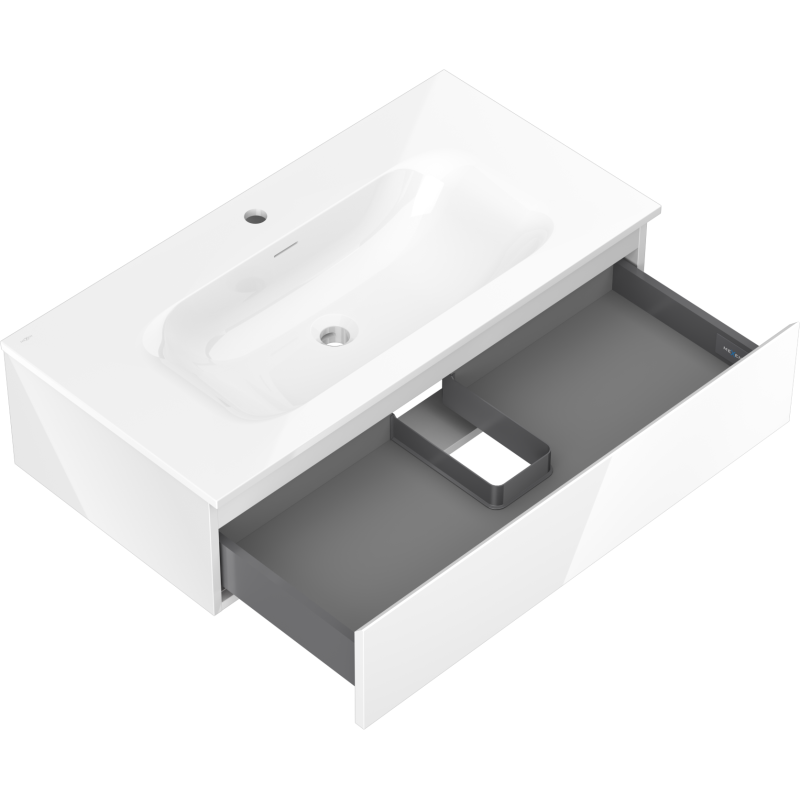 Mexen Orio bathroom cabinet 90 cm with Vela sink, 1 drawer, white gloss - 91A10-09023-1-BF00-W23M00
