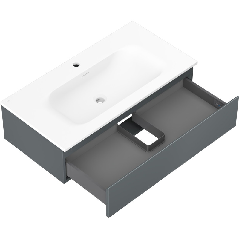 Mexen Orio bathroom cabinet 90 cm with sink Vela, 1 drawer, matte graphite/white matte - 91A10-09023-1-BF66-W23M01