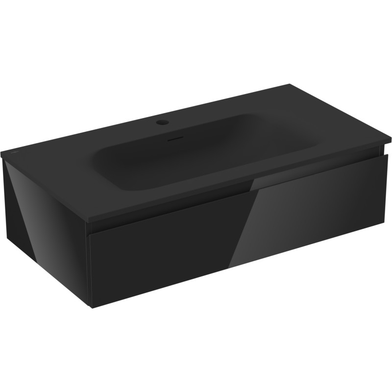 Mexen Orio 90 cm Bathroom Cabinet with Sink Vela, 1 drawer, black gloss/black matte - 91A10-09023-1-BF70-W23M71