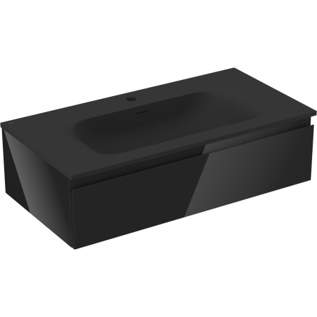 Mexen Orio bathroom cabinet 90 cm with Vela sink, 1 drawer, black gloss/black matte - 91A10-09023-1-BF70-W23M71