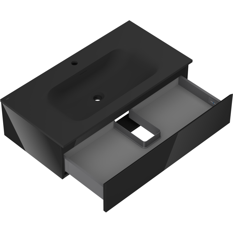 Mexen Orio bathroom cabinet 90 cm with Vela basin, 1 drawer, black gloss/black matt - 91A10-09023-1-BF70-W23M71