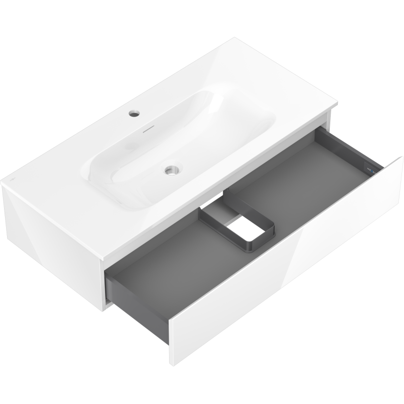 Mexen Orio bathroom cabinet 100 cm with Vela washbasin, 1 drawer, white gloss - 91A10-10023-1-BF00-W23M00