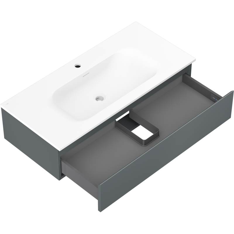 Mexen Orio 100 cm bathroom cabinet with Vela washbasin, 1 drawer, matte graphite/white matte - 91A10-10023-1-BF66-W23M01