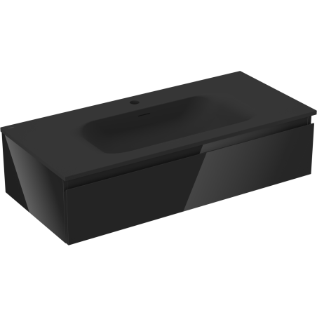 Mexen Orio bathroom cabinet 100 cm with Vela sink, 1 drawer, black gloss/black matte - 91A10-10023-1-BF70-W23M71