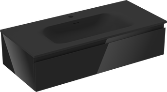 Mexen Orio Bathroom Cabinet 100 cm with Vela Washbasin, 1 Drawer, Black Gloss/Black Matte - 91A10-10023-1-BF70-W23M71