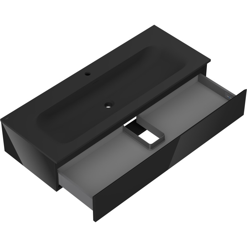Mexen Orio bathroom cabinet 120 cm with Vela sink, 1 drawer, black gloss/black matte - 91A10-12023-1-BF70-W23M71