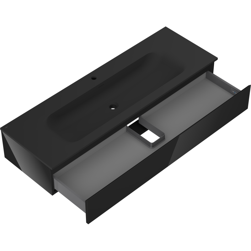 Mexen Orio 140 cm Bathroom Cabinet with Vela Sink, 1 Drawer, Black Gloss/Black Matte - 91A10-14023-1-BF70-W23M71