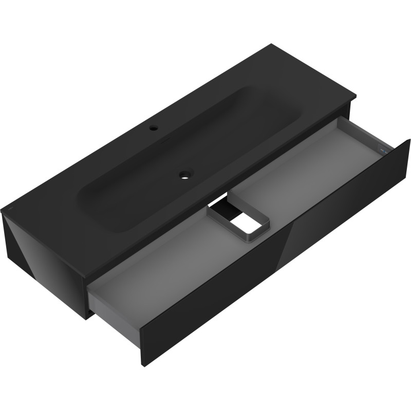 Mexen Orio bathroom cabinet 140 cm with Vela sink, 1 drawer, black gloss/black matte - 91A10-14023-1-BF70-W23M71