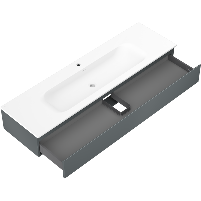 Mexen Orio 160 cm bathroom cabinet with Vela basin, 1 drawer, matte graphite/white matte - 91A10-16023-1-BF66-W23M01