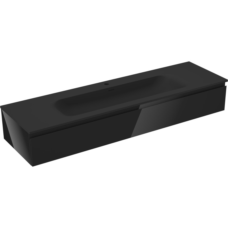 Mexen Orio 160 cm Bathroom Cabinet with Sink Vela, 1 Drawer, Black Gloss/Black Matte - 91A10-16023-1-BF70-W23M71
