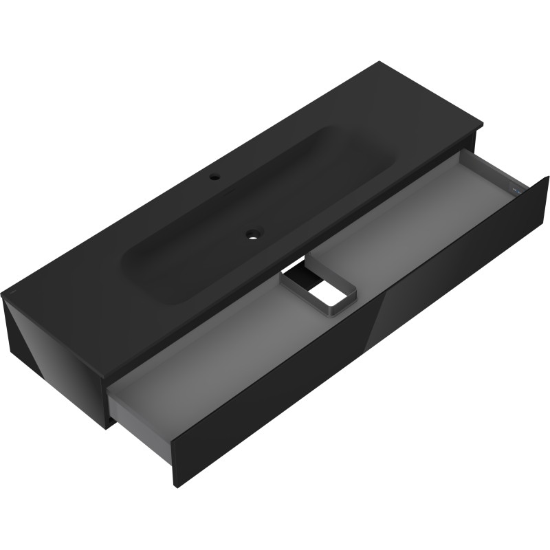 Mexen Orio 160 cm Bathroom Cabinet with Sink Vela, 1 Drawer, Black Gloss/Black Matte - 91A10-16023-1-BF70-W23M71