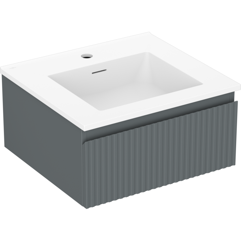 Mexen Rivel bathroom cabinet 50 cm with Otis sink, 1 drawer, fluted, graphite matte/white matte - 91A20-05023-1-BF66-W18M01