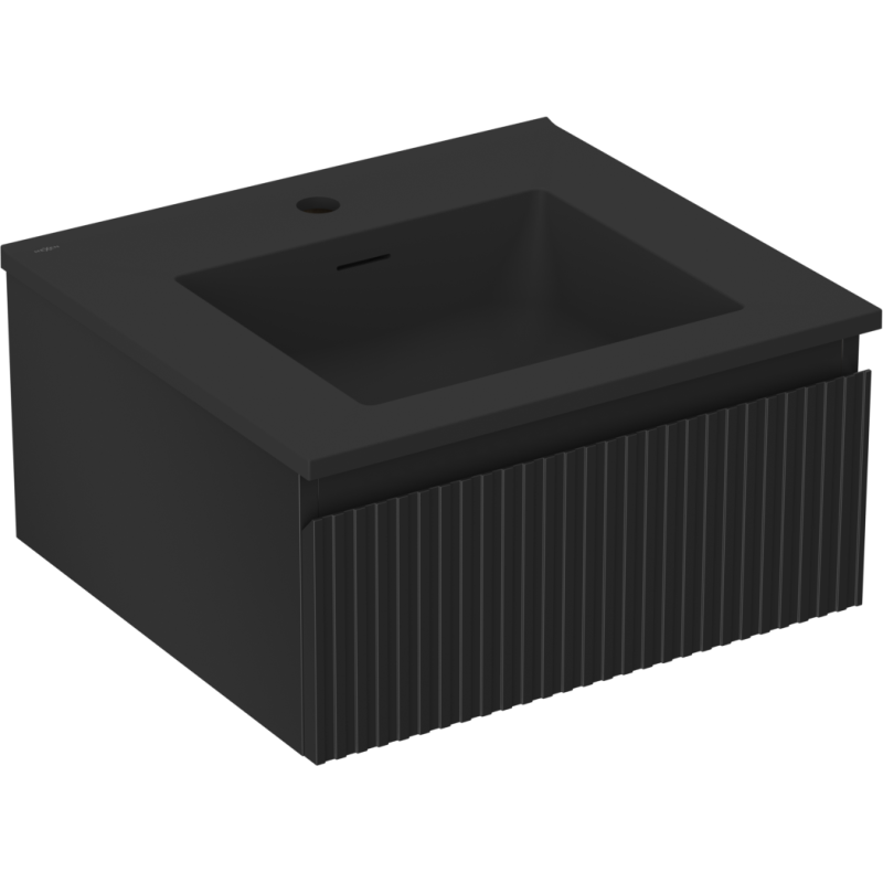 Mexen Rivel bathroom cabinet 50 cm with Otis sink, 1 drawer, fluted, matte black - 91A20-05023-1-BF71-W18M71