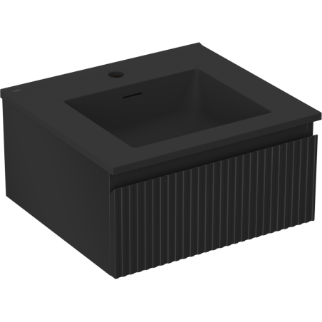 Mexen Rivel bathroom cabinet 50 cm with Otis sink, 1 drawer, fluted, matte black - 91A20-05023-1-BF71-W18M71