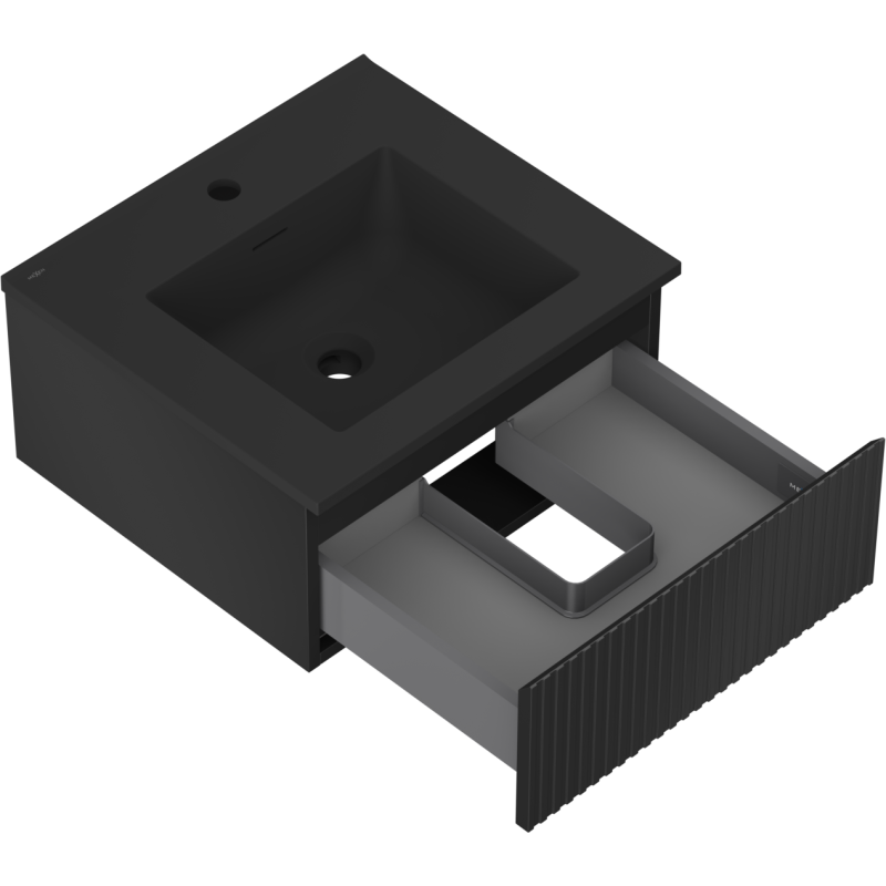 Mexen Rivel bathroom cabinet 50 cm with Otis sink, 1 drawer, grooved, black matte - 91A20-05023-1-BF71-W18M71