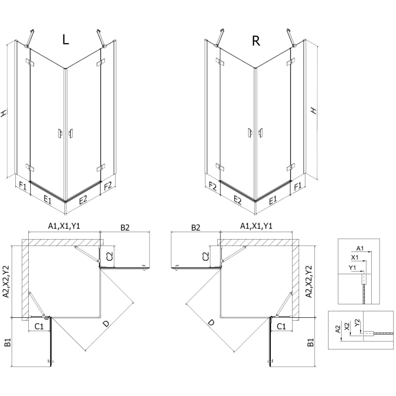 Mexen Mist-H Duo shower enclosure hinged left 110 x 105 cm, transparent, gold - 8A5-1105L-105P-50-00 - 8A5-110L-105P-50-00