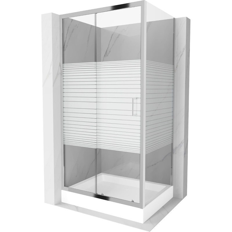 Mexen Apia sliding shower enclosure 120 x 90 cm, white stripes, chrome + Rio shower tray - 840-120-090-01-20-4510