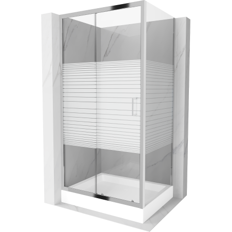 Mexen Apia sliding shower enclosure 120 x 90 cm, white stripes, chrome + Rio shower tray - 840-120-090-01-20-4510