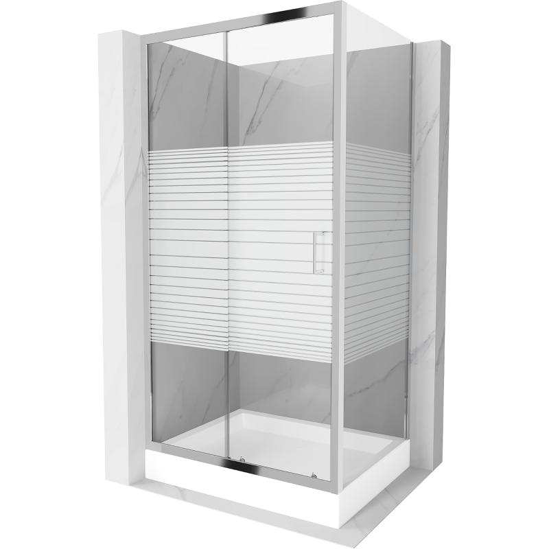 Mexen Apia sliding shower cabin 100 x 80 cm, white stripes, chrome + Rio tray - 840-100-080-01-20-4510