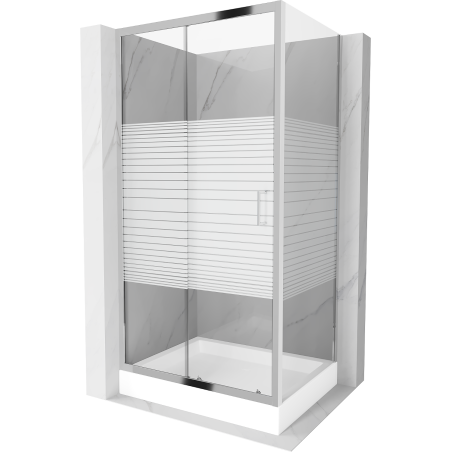 Mexen Apia Sliding Shower Cabin 100 x 80 cm, White Stripes, Chrome + Rio Shower Tray - 840-100-080-01-20-4510
