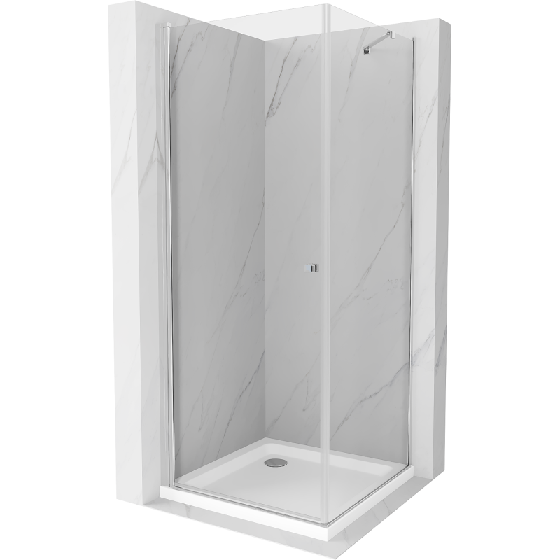 Mexen Pretoria pivot shower enclosure 100 x 100 cm, transparent, chrome + Flat shower tray - 852-100-100-01-00-4010