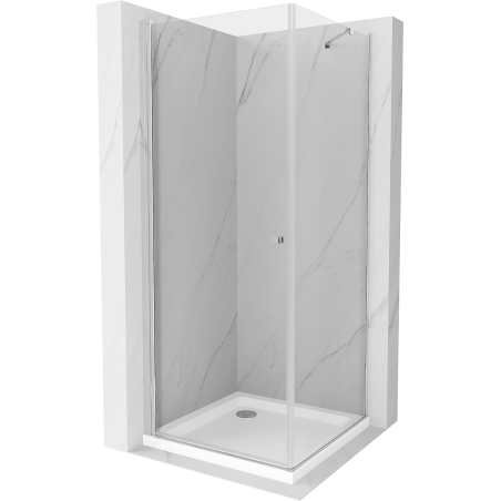 Mexen Pretoria pivot shower enclosure 100 x 100 cm, transparent, chrome + Flat shower tray - 852-100-100-01-00-4010