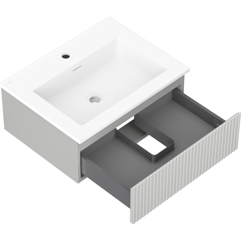Mexen Rivel 60 cm bathroom cabinet with Otis sink, 1 drawer, grooved, gray matte/white matte - 91A20-06023-1-BF62-W18M01