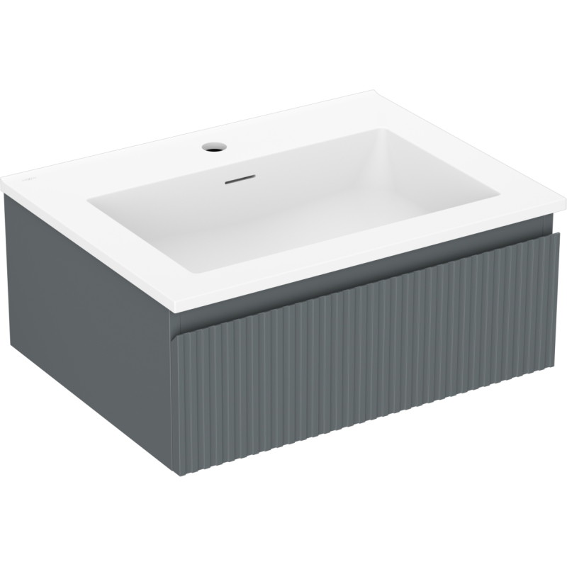 Mexen Rivel bathroom cabinet 60 cm with sink Otis, 1 drawer, grooved, graphite matte/white matte - 91A20-06023-1-BF66-W18M01