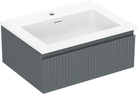 Mexen Rivel bathroom cabinet 60 cm with Otis washbasin, 1 drawer, fluted, graphite matt/white matt - 91A20-06023-1-BF66-W18M01