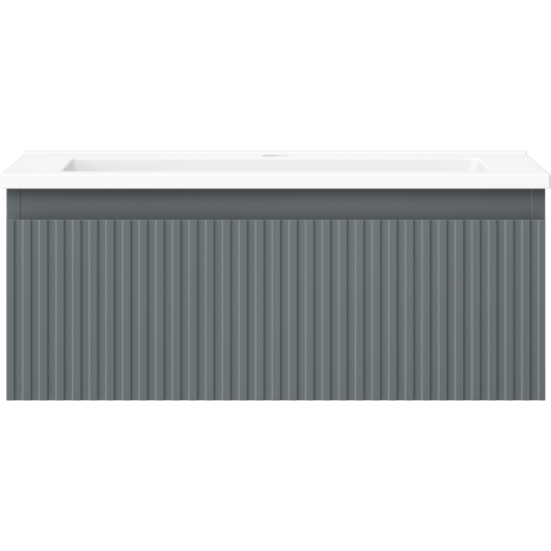 Mexen Rivel bathroom cabinet 60 cm with Otis washbasin, 1 drawer, fluted, graphite matt/white matt - 91A20-06023-1-BF66-W18M01