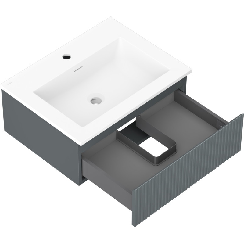 Mexen Rivel bathroom cabinet 60 cm with sink Otis, 1 drawer, grooved, graphite matte/white matte - 91A20-06023-1-BF66-W18M01