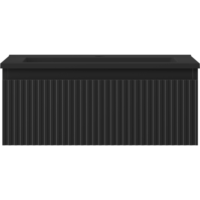 Mexen Rivel 60 cm bathroom cabinet with Otis sink, 1 drawer, fluted, matte black - 91A20-06023-1-BF71-W18M71